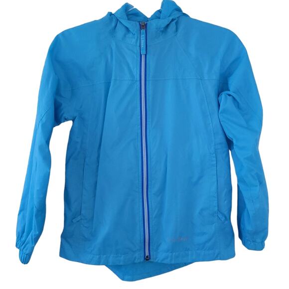 L.L. Bean Girls HoodedWindbreaker Jacket Size 10 Aqua Blue, Nylon, Zip Up Coat